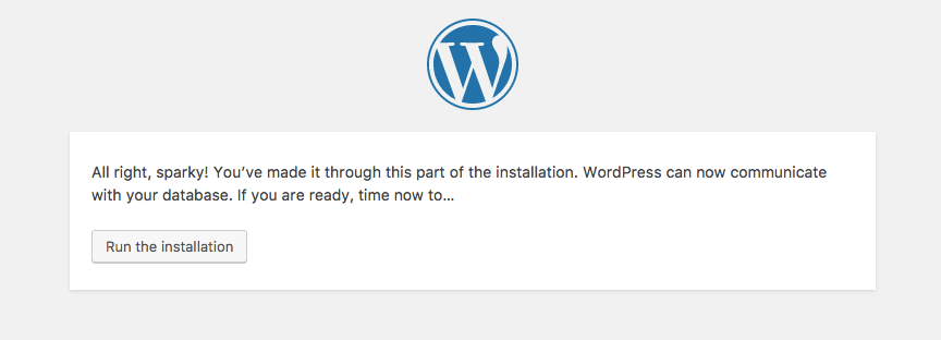 Wordpress Database Success Screen